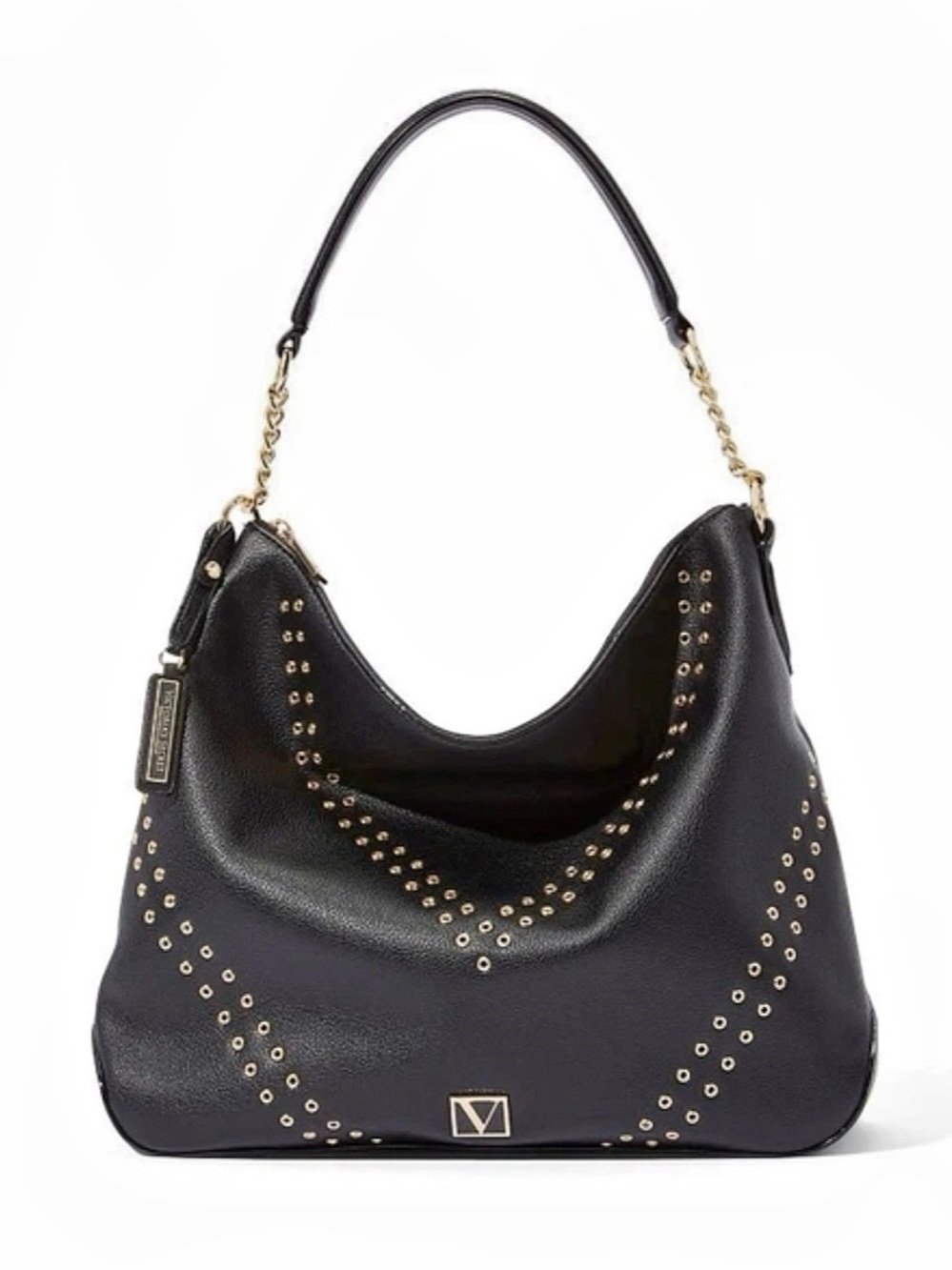 Victoria's Secret VS Icon Medium Shoulder Bag (Swan Studs) ) Black